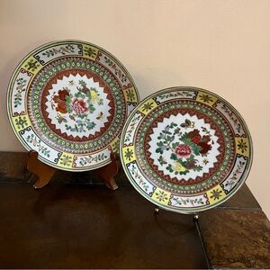 Vintage Chinese Set of 2 Rose Porcelain Floral Butterflies  Birds Bowls